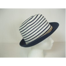 Woman&apos;s Magid Hats Fedora Blue Creme Striped Nautical New 21.5" in Cir  eb-38019379